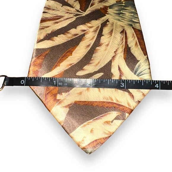 Karl Lagerfeld Tan Feather Screenprint Handmade Silk Necktie - Picture 2 of 5